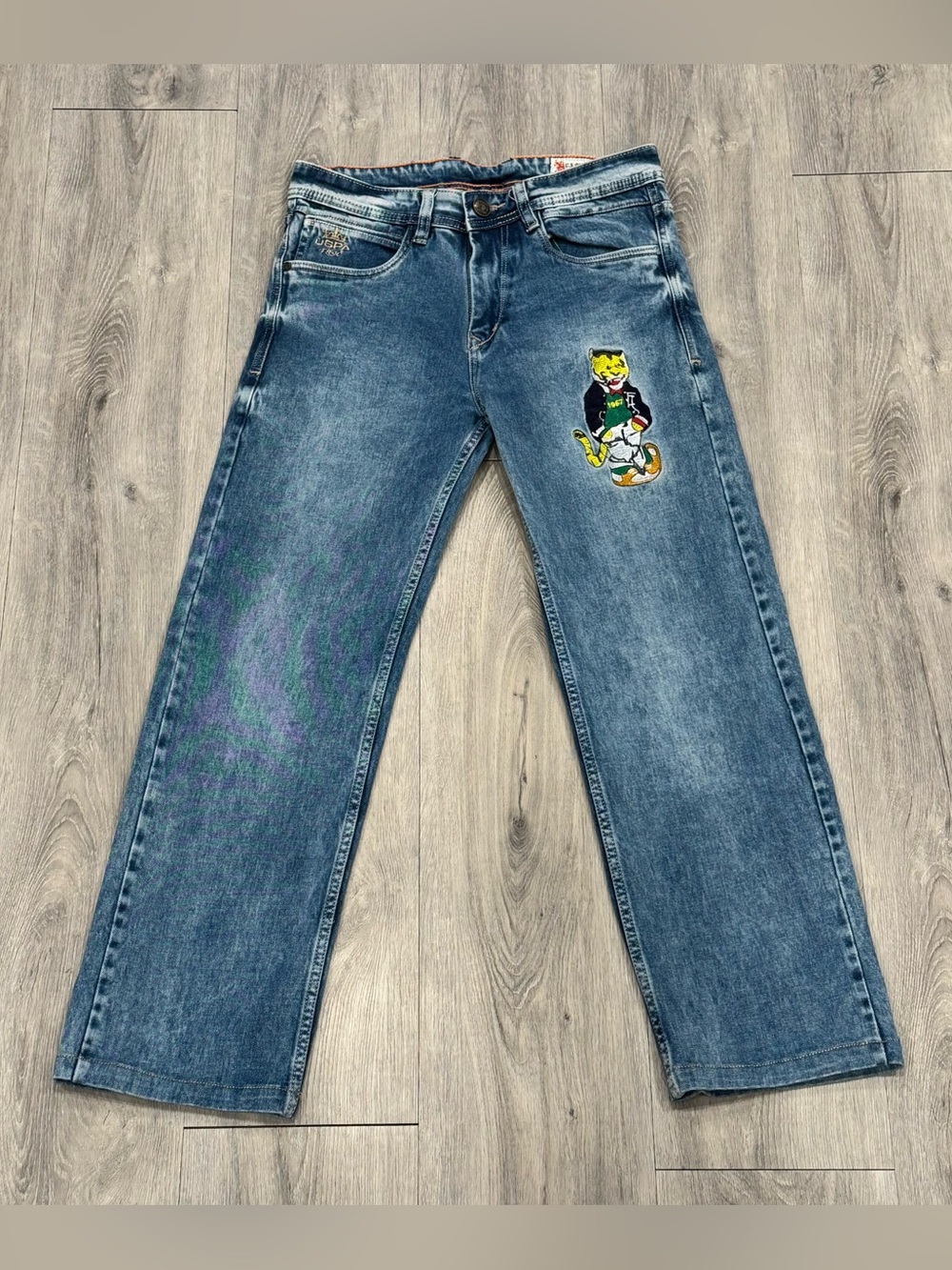 U.S. Polo Assn. Blue Relaxed Straight Leg Jeans with Embroidered Tiger Patch